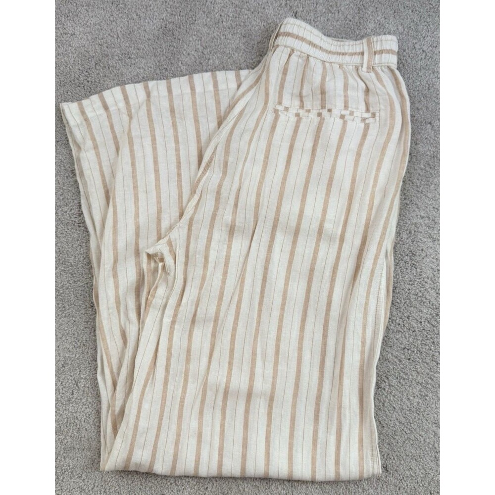 Aerie XS Beige/White Striped Linen-Viscose Wide-Leg High Rise Pants 29" Inseam